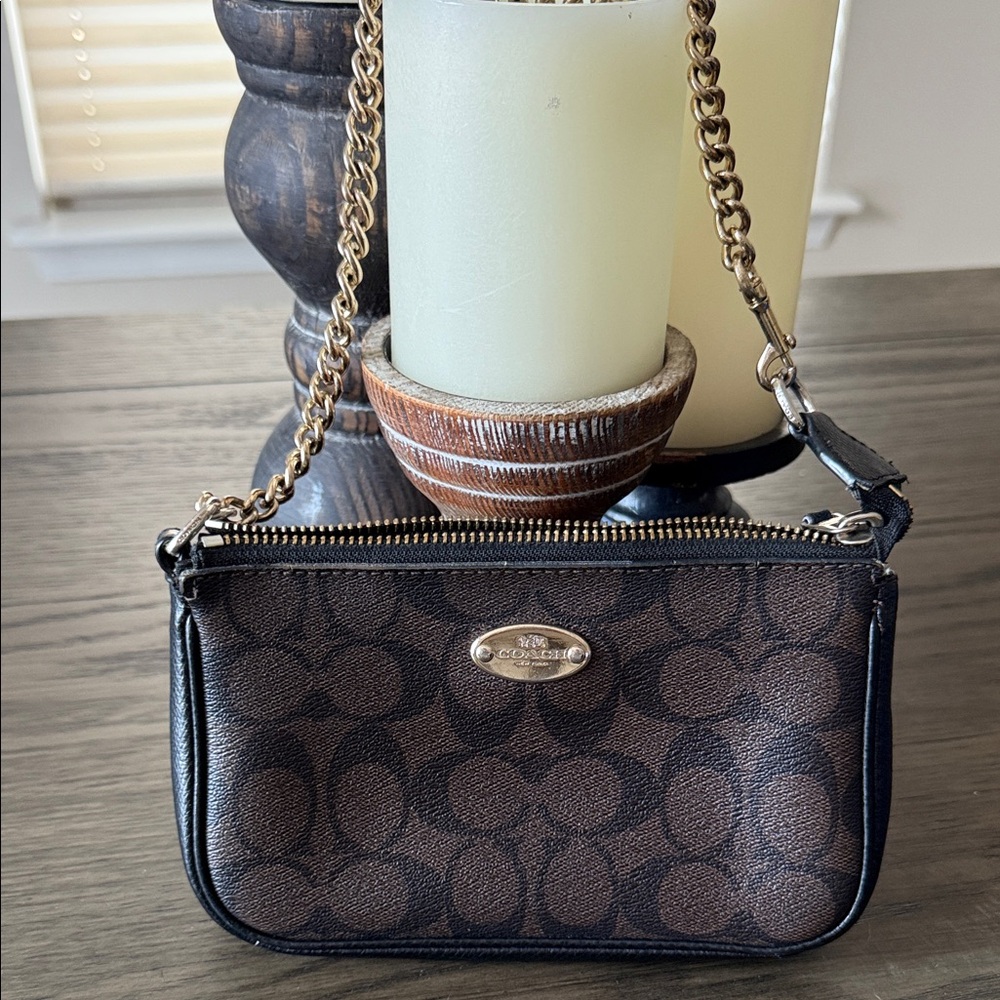 Coach Black and Brown Signature Wristlet